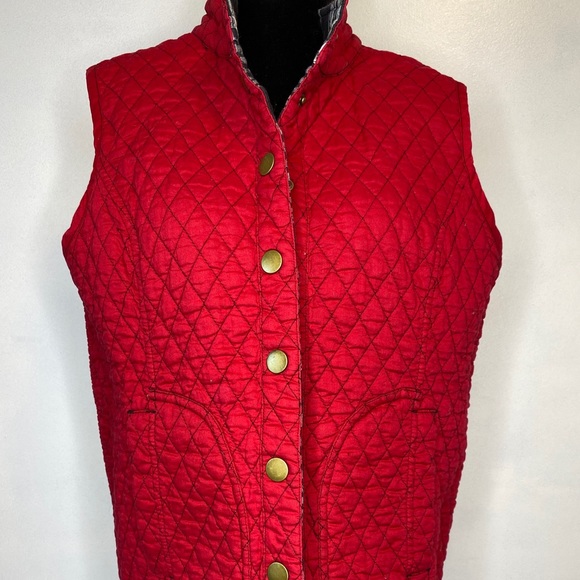 Plaid black and white quilted vest REVERSIBLE red - Picture 3 of 12